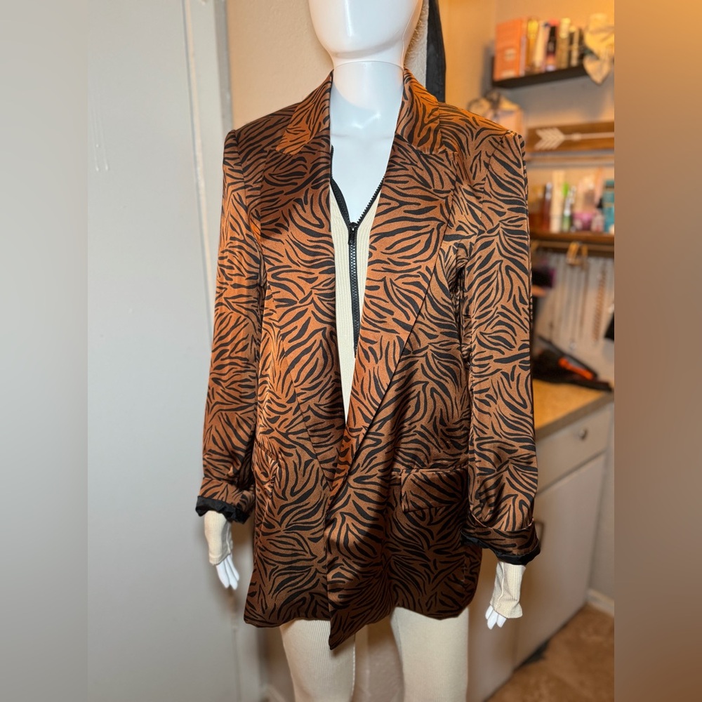 Zara Brown Zebra Pattern Blazer
